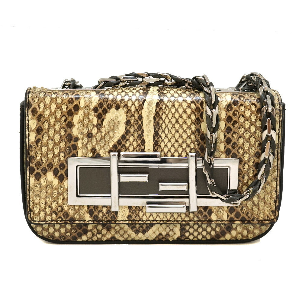 Fendi Shoulder Bag Python Leather White Beige Bro… - image 1